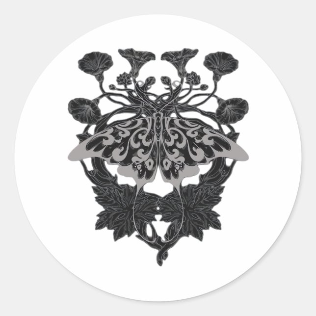 Moth Talisman - Whimsigoth Drawing - White Version Classic Round Sticker (Front)