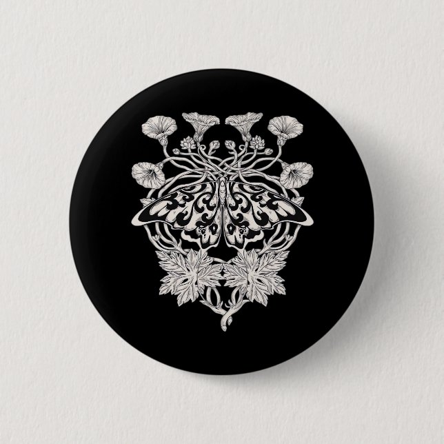Moth Talisman - Whimsigoth Screenprint Style Drawi 2 Inch Round Button (Front)