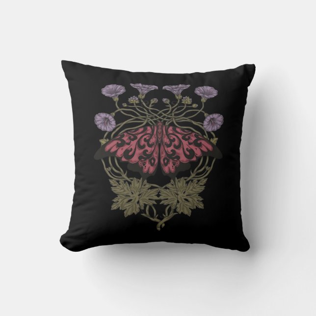 Moth Talisman - Whimsigoth Witchy Art - Colour Ver Throw Pillow (Front)