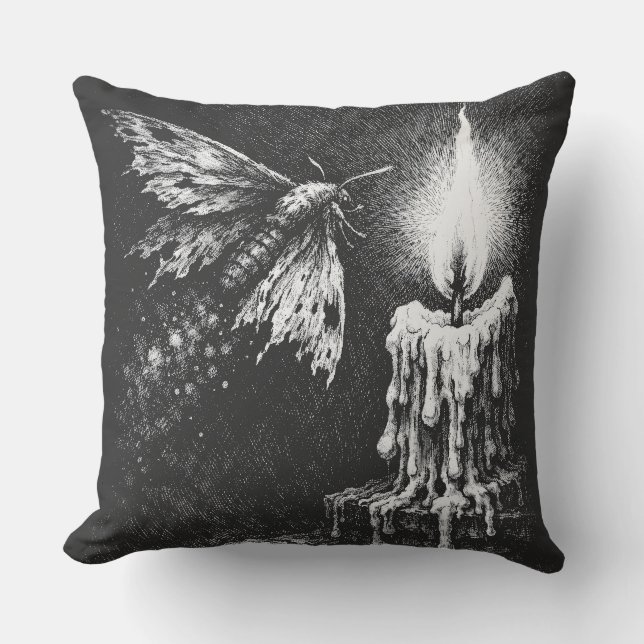 Moth to the Flame — by BurnsInHell Throw Pillow (Front)
