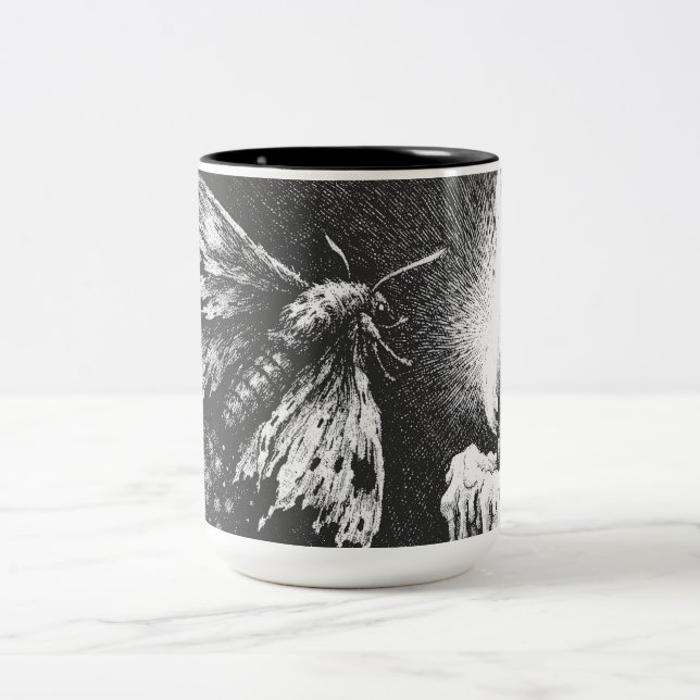Moth to the Flame — by BurnsInHell Two-Tone Coffee Mug (Center)