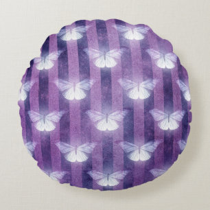 Moth white purple striped pattern mystical  round pillow