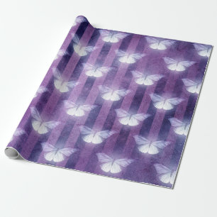 Moth white purple striped pattern mystical  wrapping paper