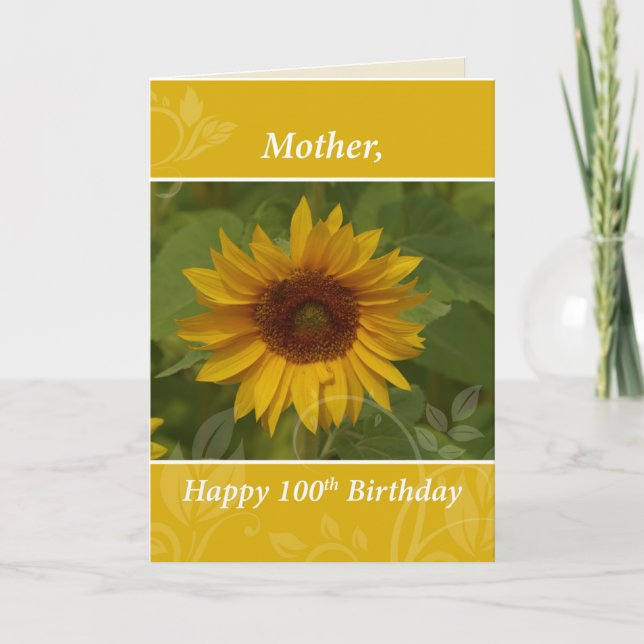 Mother 100th Year Sunflower Birthday Card (Front)