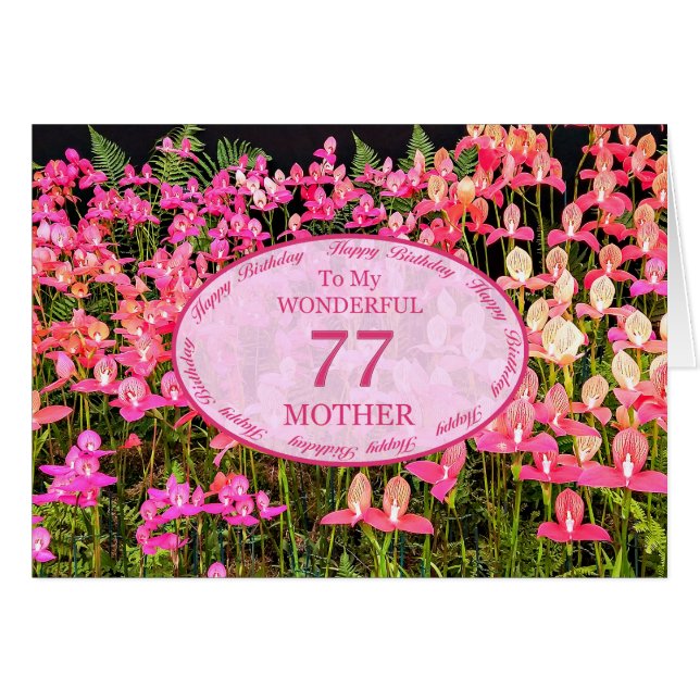 Mother 77th Birthday with pink flowers (Front Horizontal)