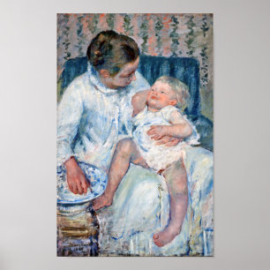 Mother About to Wash Her Sleepy Child, Cassatt Poster
