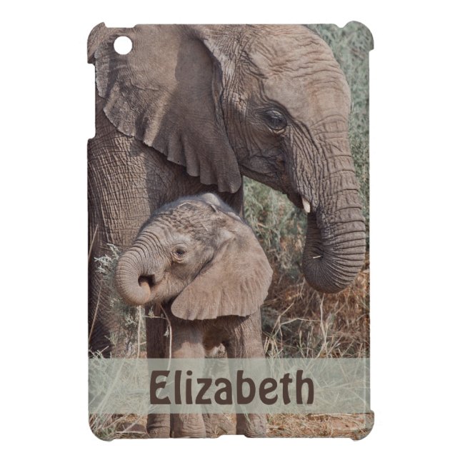 Mother and Baby African Elephant Personalized iPad Mini Case (Back)