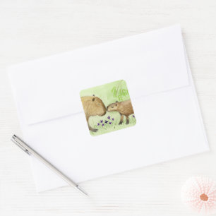Mother and Baby Capybara Square Sticker