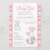 Mother and Baby Cat with Hearts Invitation