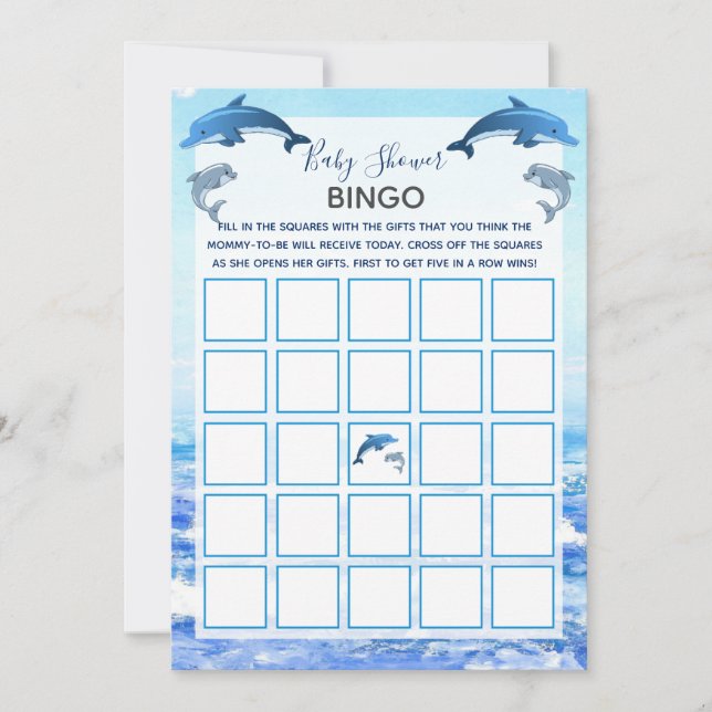Mother and Baby Dolphin Ocean Baby Shower Bingo Invitation (Front)