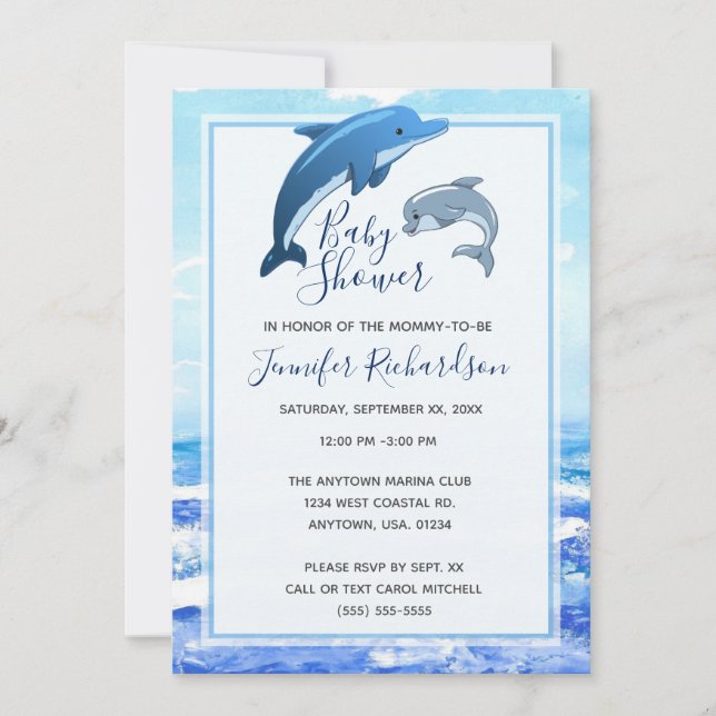 Mother and Baby Dolphin Ocean Baby Shower Invitation (Front)