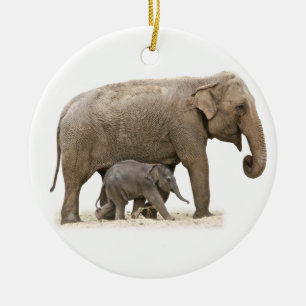 Mother and Baby Elephant Ceramic Ornament