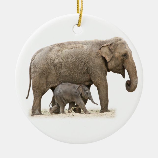 Mother and Baby Elephant Ceramic Ornament (Front)