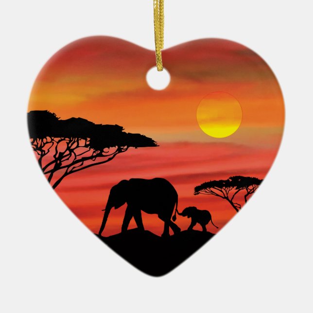 Mother and Baby Elephant in the Serengeti Ceramic Ornament (Front)