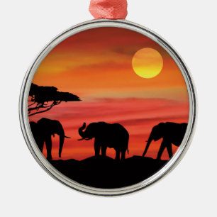 Mother and Baby Elephant in the Serengeti Metal Ornament