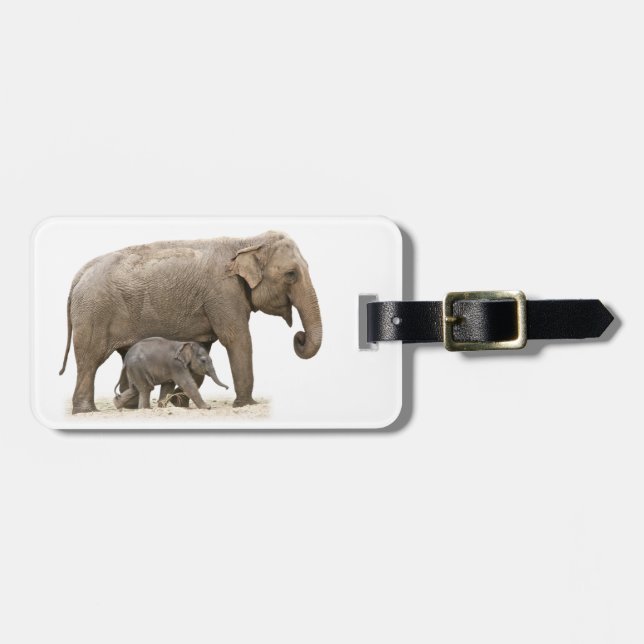 Mother and Baby Elephant Luggage Tag (Front Horizontal)