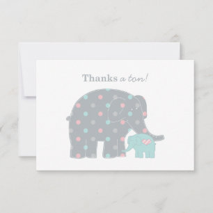 Mother and Baby Elephant Shower Pink Blue Grey Card