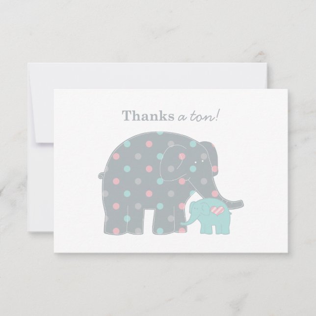 Mother and Baby Elephant Shower Pink Blue Grey Card (Front)