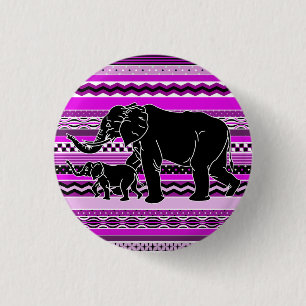Mother and Baby Elephant Silhouette Purple 1 Inch Round Button