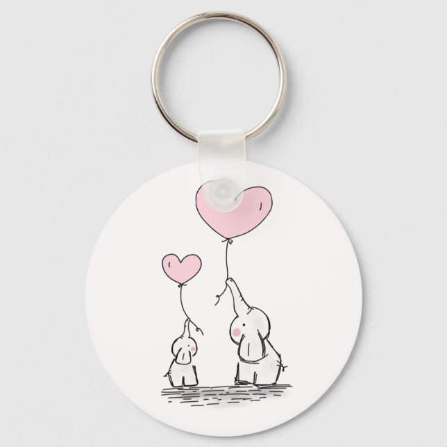 Mother and Baby Elephant with Balloons Keychain (Front)