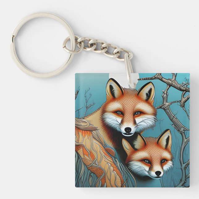 Mother and Baby Fox   Keychain (Front)