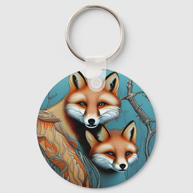 Mother and Baby Fox  Keychain (Back)