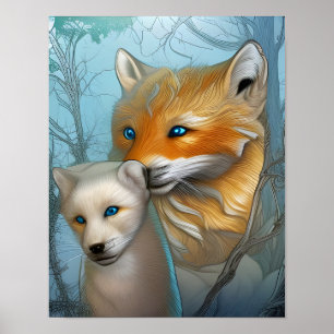 Mother and Baby Fox Poster