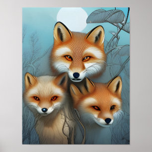 Mother and Baby Foxes  Poster
