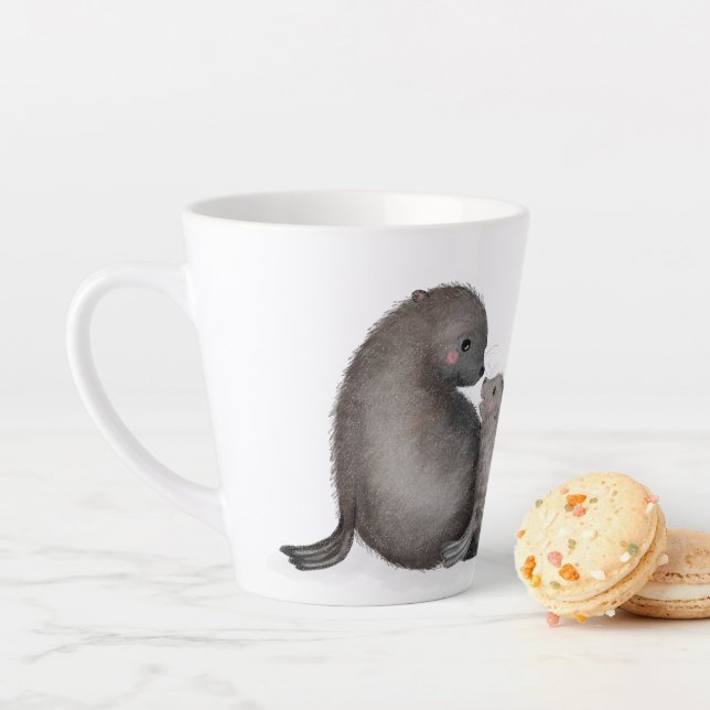 Mother and baby fur seal 'Best mom ever' latte mug (In Situ)