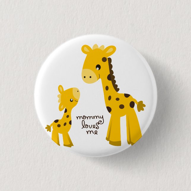Mother and Baby Giraffe 1 Inch Round Button (Front)