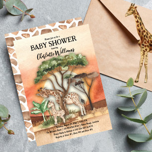 Mother and Baby Giraffe Safari Baby Shower Invitation