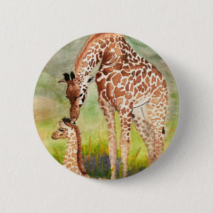 Mother and Baby Giraffes 2 Inch Round Button