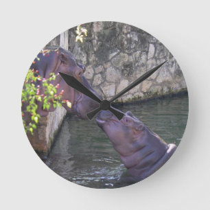 Mother and Baby Hippo Greeting Round Clock