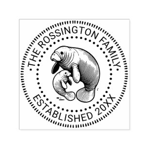 Mother and Baby Manatee Family Name Date Estd N Self-inking Stamp
