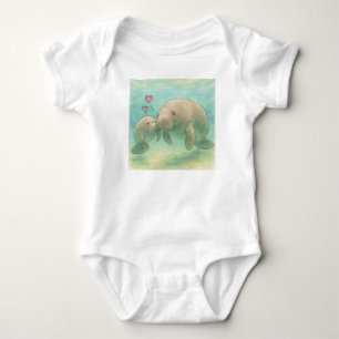 Mother and Baby Manatee Watercolor Illustration – Bodysuit