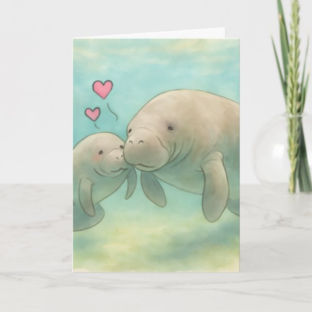 Mother and Baby Manatee Watercolor Illustration –  Card (Front)