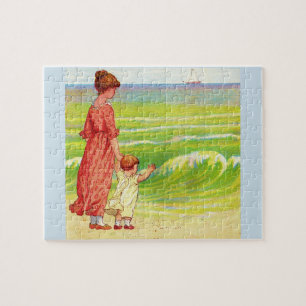mother and baby on the beach jigsaw puzzle