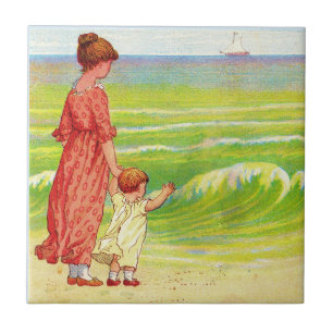 mother and baby on the beach tile