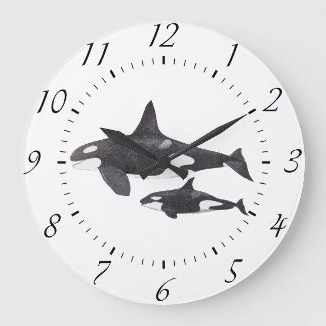 Mother and Baby Orca Large Clock (Front)