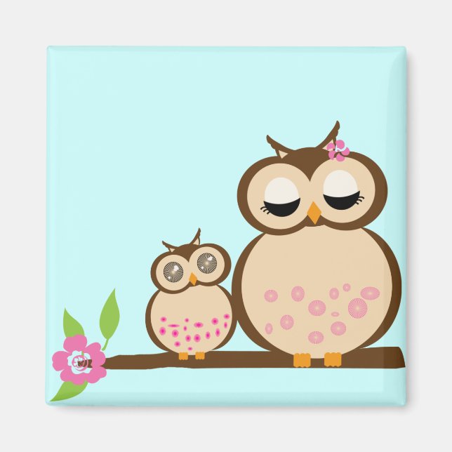 Mother and baby owl magnet (Front)