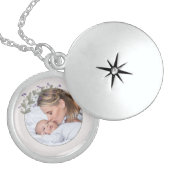 Mother and Baby Photo Purple Wildflower Frame Locket Necklace (Front)