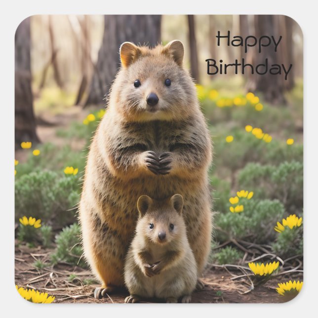 Mother And Baby Quokka, Birthday Stickers (Front)