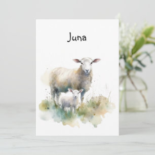 Mother and baby sheep, spring newborn, customizabl invitation