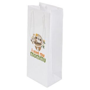Mother and Baby Sloths Hanging on a Branch I love Wine Gift Bag