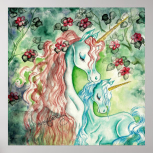 Mother and Baby Unicorn Poster