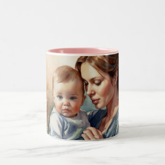 Mother and Baby Watercolor Art  Two-Tone Coffee Mug