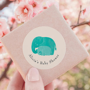 Mother and Calf Elephant Baby Shower Favour Classic Round Sticker