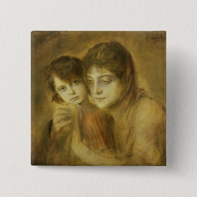 Mother and Child, 1893 2 Inch Square Button (Front)