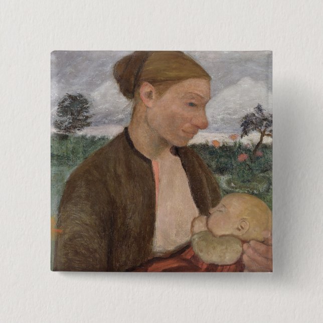 Mother and Child, 1903 2 Inch Square Button (Front)