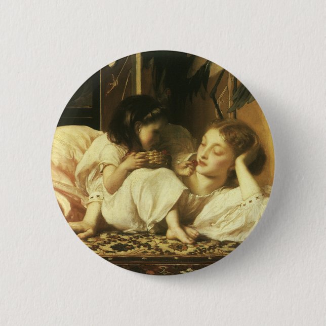 Mother and Child (aka Cherries) by Lord Leighton 2 Inch Round Button (Front)